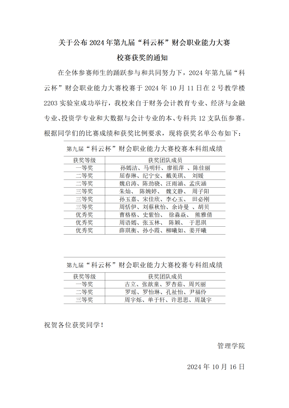 关于公布2024年第九届“科云杯”财会职业能力大赛校赛获奖的通知(1)_01.png